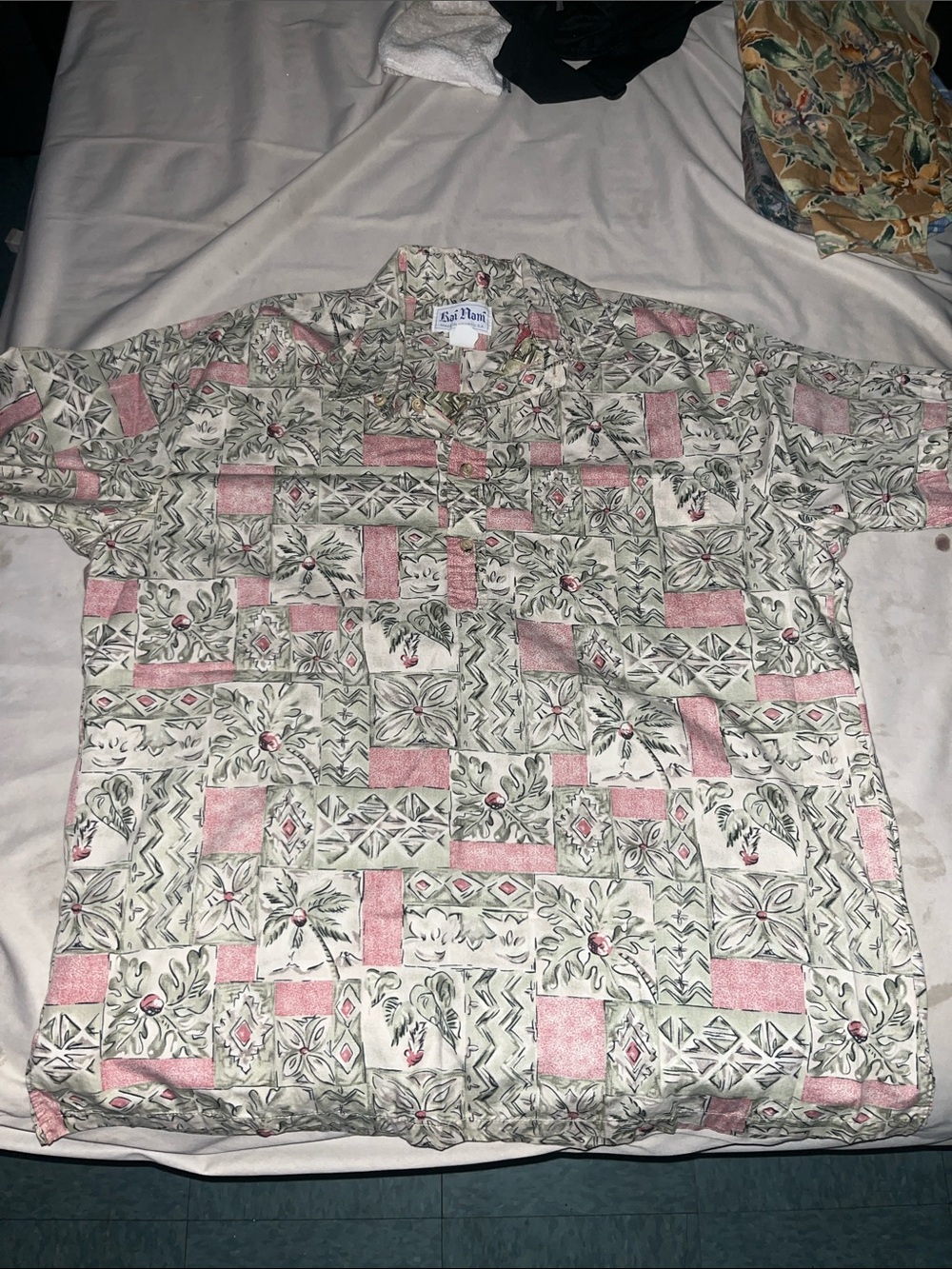 Men's Short-Sleeve Patchwork Print Shirt - Pink & Cream